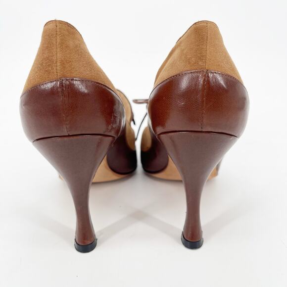 Vintage Manolo Blahnik Two-Tone Camel Brown Oxford Lace-Up Pump Heels IT 38 - Picture 11 of 13